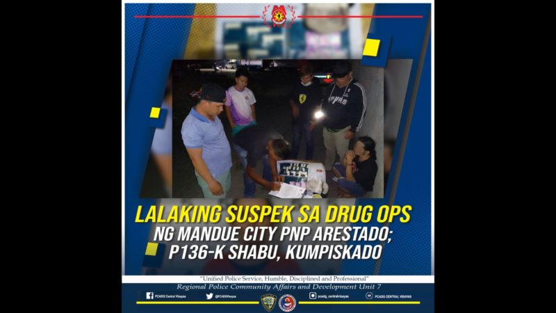 P136K na halaga ng shabu nakumpiska sa isang suspek sa Mandaue City, Cebu