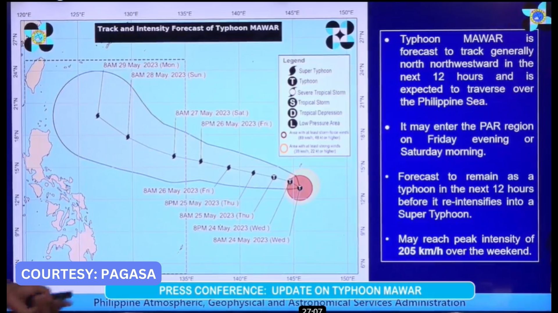 Bagyong Mawar Ibinaba Sa Typhoon Category Ng PAGASA Posible Pa Ring Lumakas Sa Susunod Na Mga