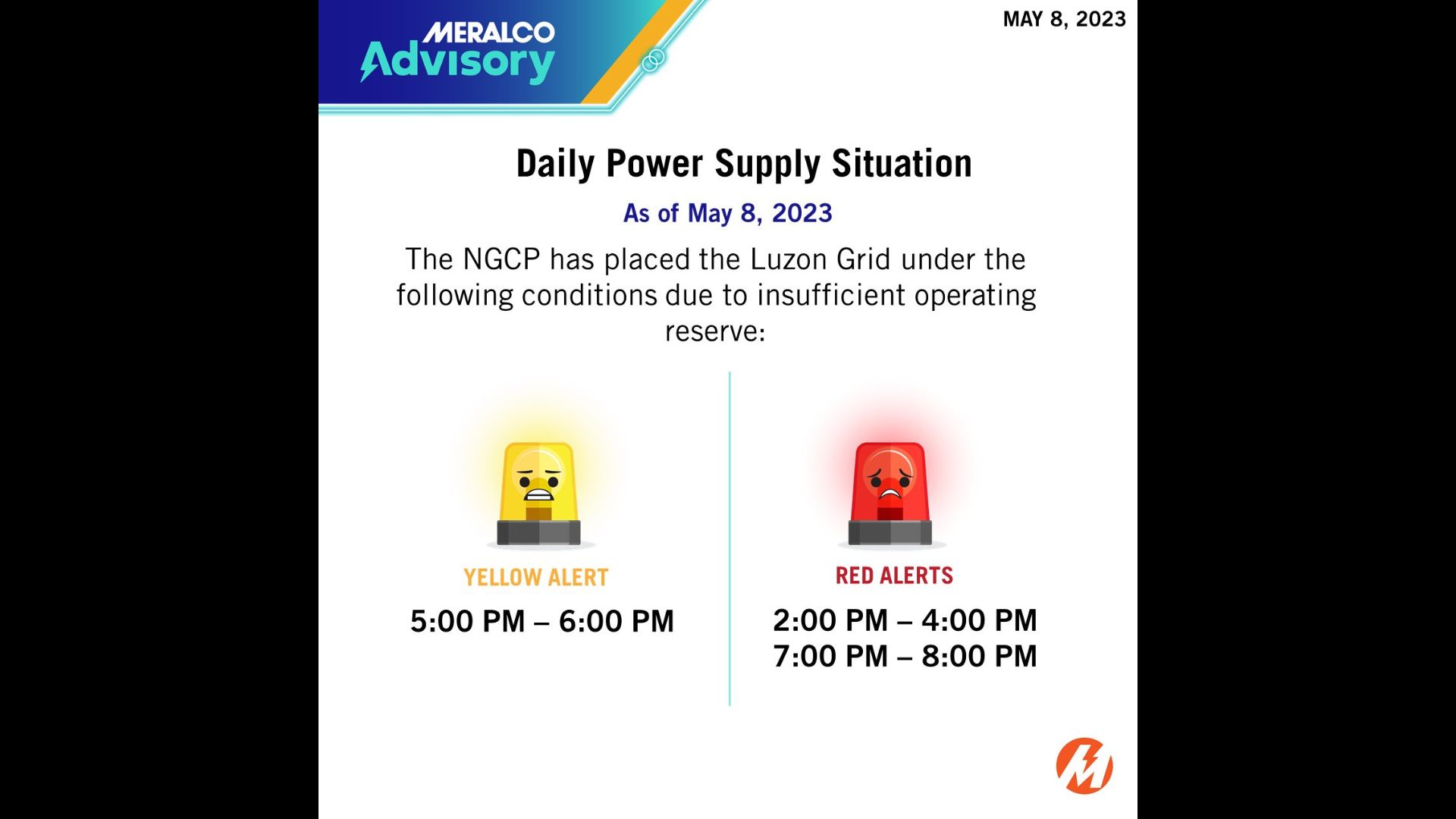 Luzon Grid isinailalim sa Red Alert ng NGCP; brownout naranasan sa ilang lugar na sineserbisyuhan ng Meralco