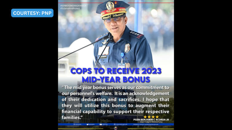 Mid-year bonus ng mga pulis matatanggap na simula ngayong araw