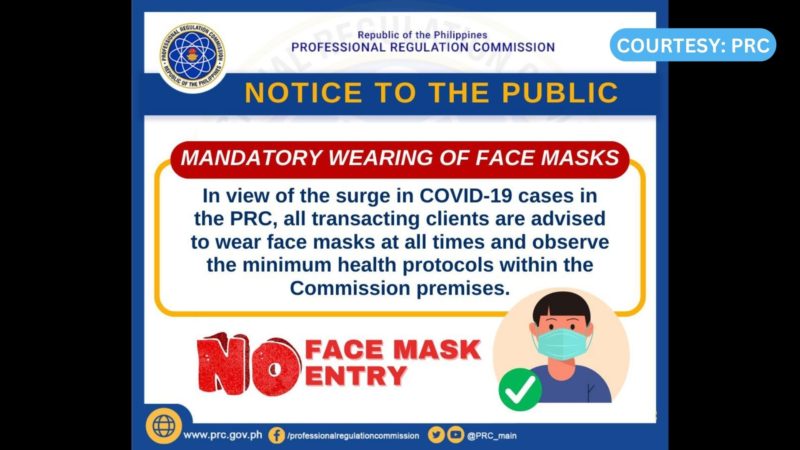 “No Face Mask, No Entry” policy ipatutupad ng PRC dahil sa tumataas na kaso ng COVID-19
