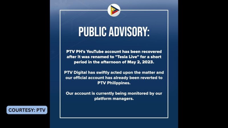 Official YouTube account ng PTV nabawi na matapos mapasok ng hacker