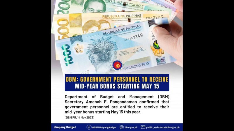 Mid-year bonus ng mga empleyado ng gobyerno matatanggap na simula May 15