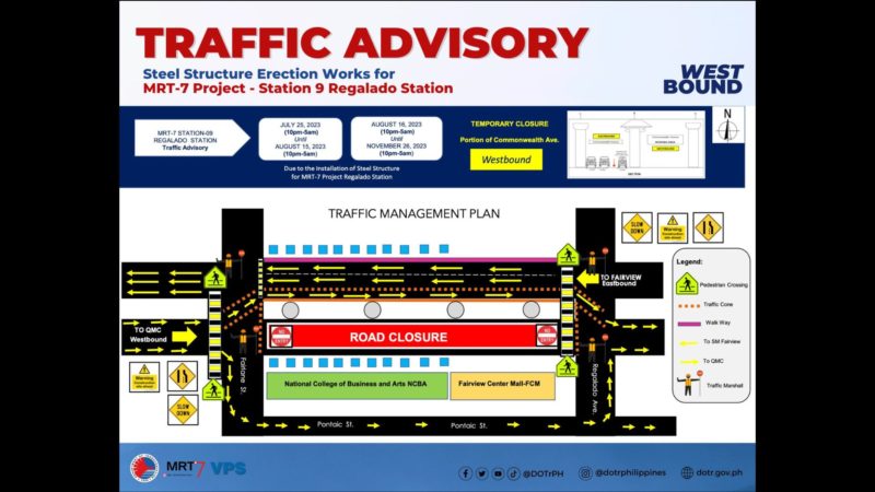 Bahagi ng Commonwealth Avenue isasara sa daloy ng trapiko para sa konstruksyon ng Regalado Station ng MRT-7