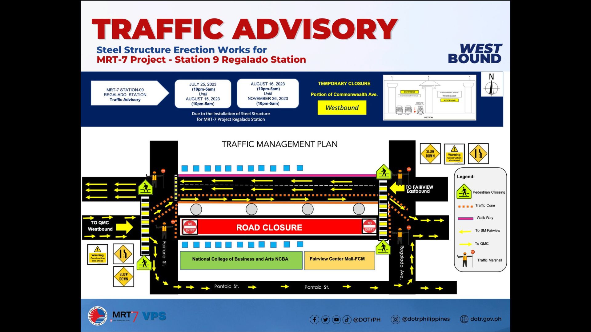 Bahagi ng Commonwealth Avenue isasara sa daloy ng trapiko para sa konstruksyon ng Regalado Station ng MRT-7