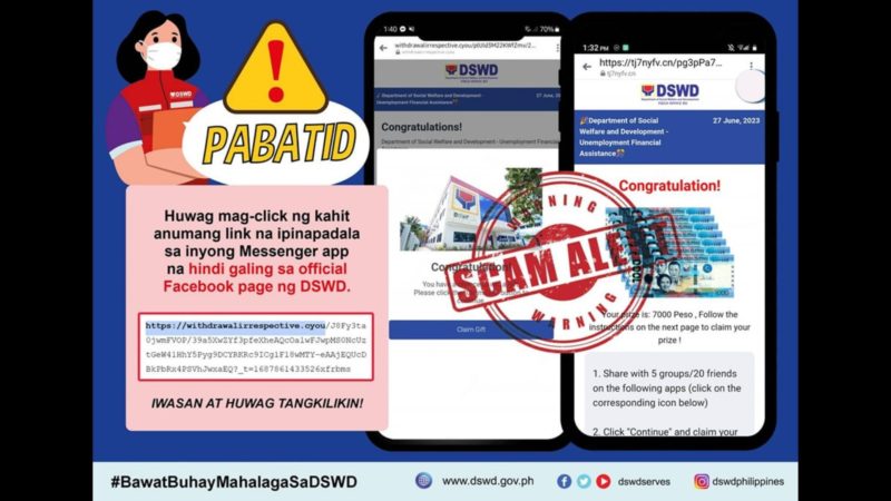 DSWD pinag-iingat ang publiko sa mga mensahe sa messenger na nag-aalok ng financial assistance