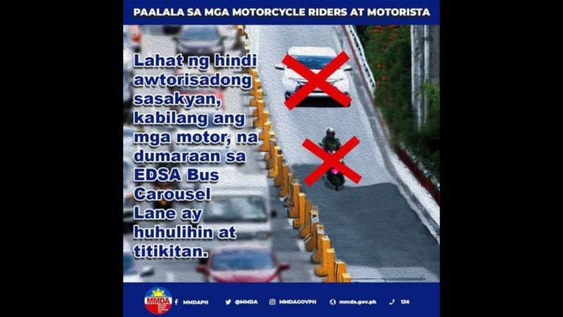 Paalala ng MMDA, EDSA Bus carousel lane para lang sa pampublikong bus, ambulansya at government vehicles