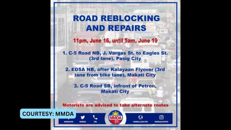 Weekend road reblocking isasagawa ng DPWH