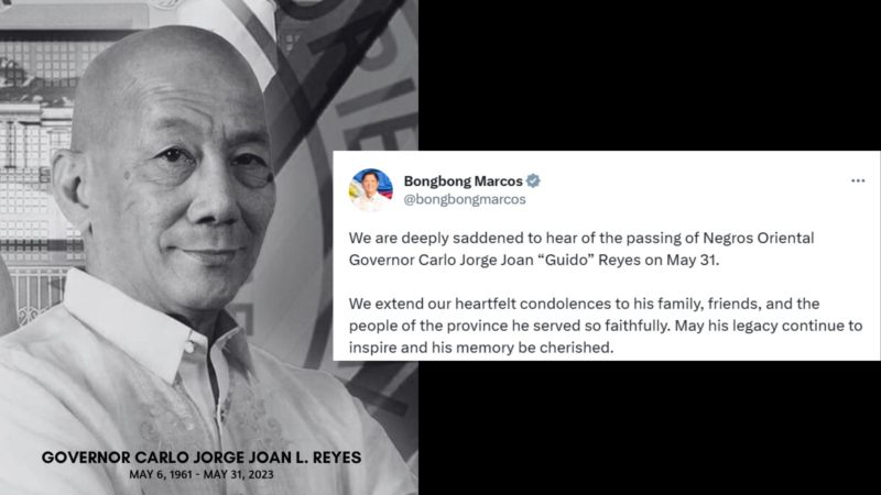 Pangulong Marcos nagpaabot ng pakikiramay sa pagpanaw ni Negros Oriental Gov. Guido Reyes