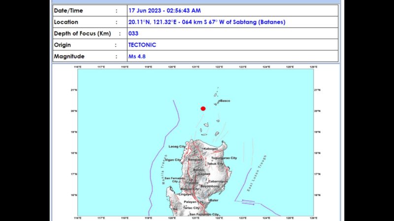 Sabtang, Batanes niyanig ng magnitude 4.8 na lindol