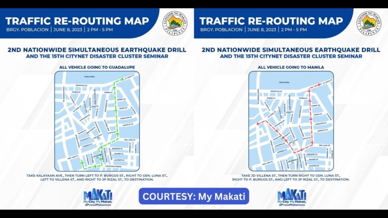 TRAFFIC ADVISORY: Re-routing ipatutupad sa ilang lansangan sa Makati para sa isasagawang earthquake drill sa June 8