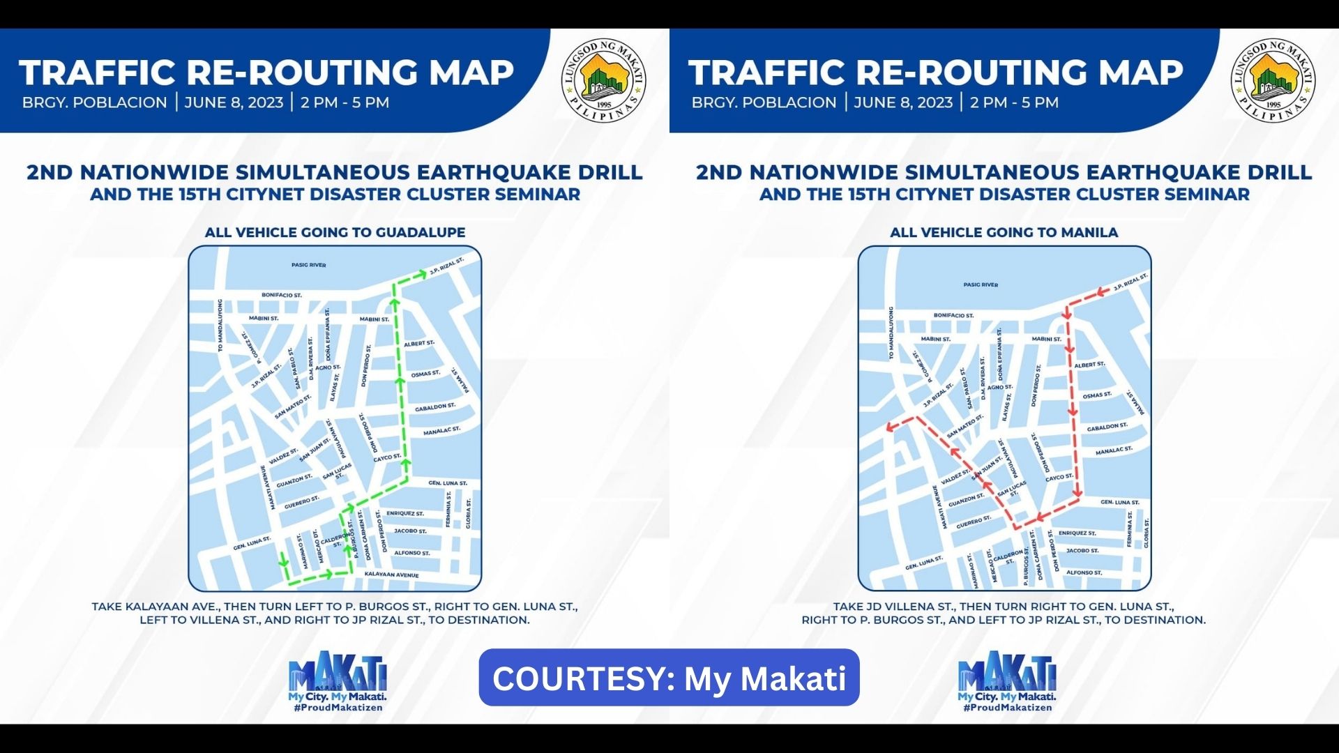 TRAFFIC ADVISORY: Re-routing ipatutupad sa ilang lansangan sa Makati para sa isasagawang earthquake drill sa June 8