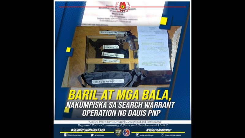 Baril at mga bala nakumpiska sa Search Warrant Operation sa Bohol