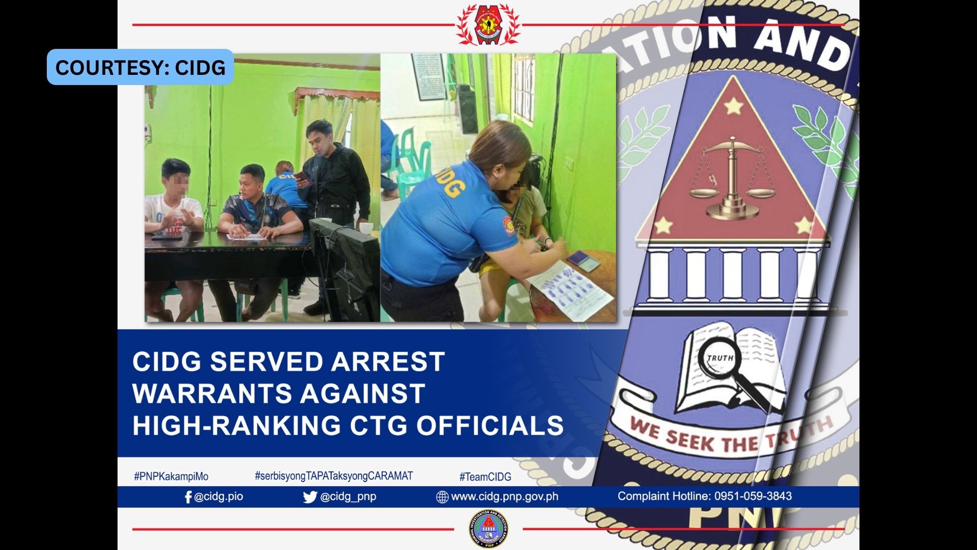 Warrant of arrests isinilbi ng CIDG sa dalawang mataas na opisyal ng Communist Terrorist Group