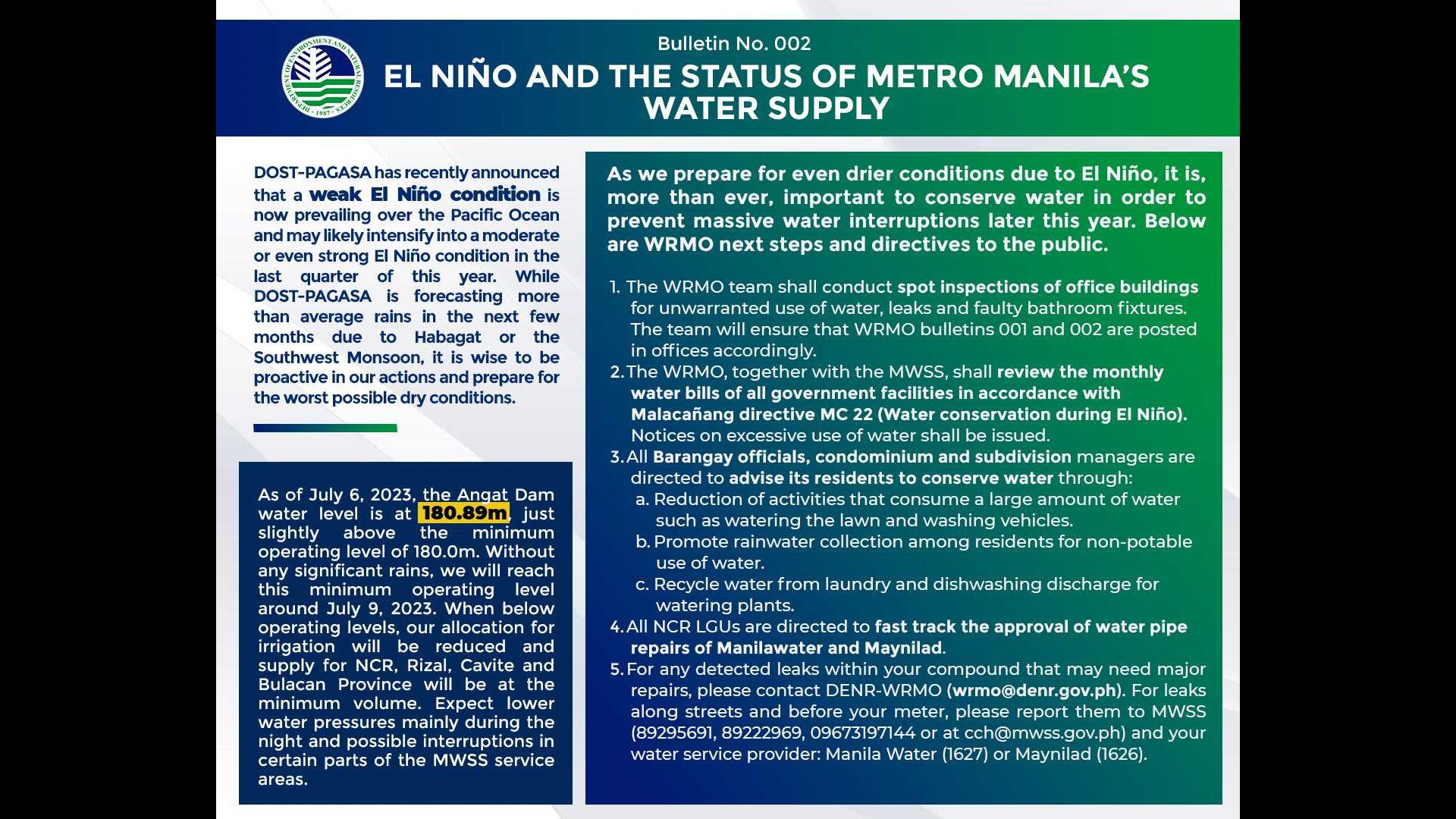 Mga residente sa NCR, kalapit na probinsya pinagtitipid sa tubig ng DENR