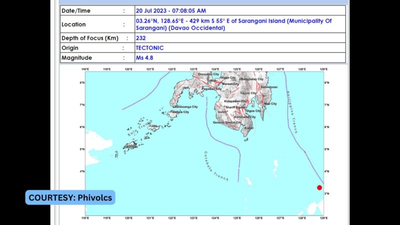 Sarangani, Davao Occidental niyanig ng magnitude 4.8 na lindol