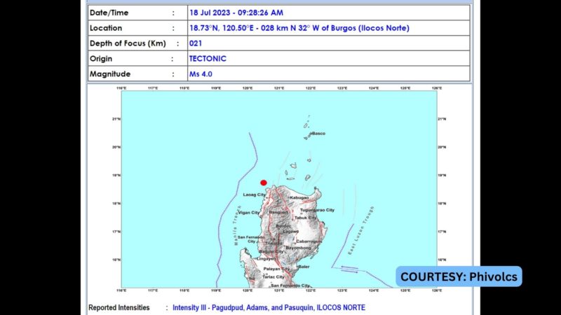 Burgos, Ilocos Norte niyanig ng magnitude 4.1 na lindol