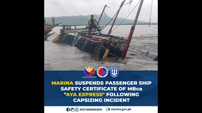 Safety certificate ng tumaob na bangka sa Talim Island sa Binangonan, sinuspinde ng MARINA