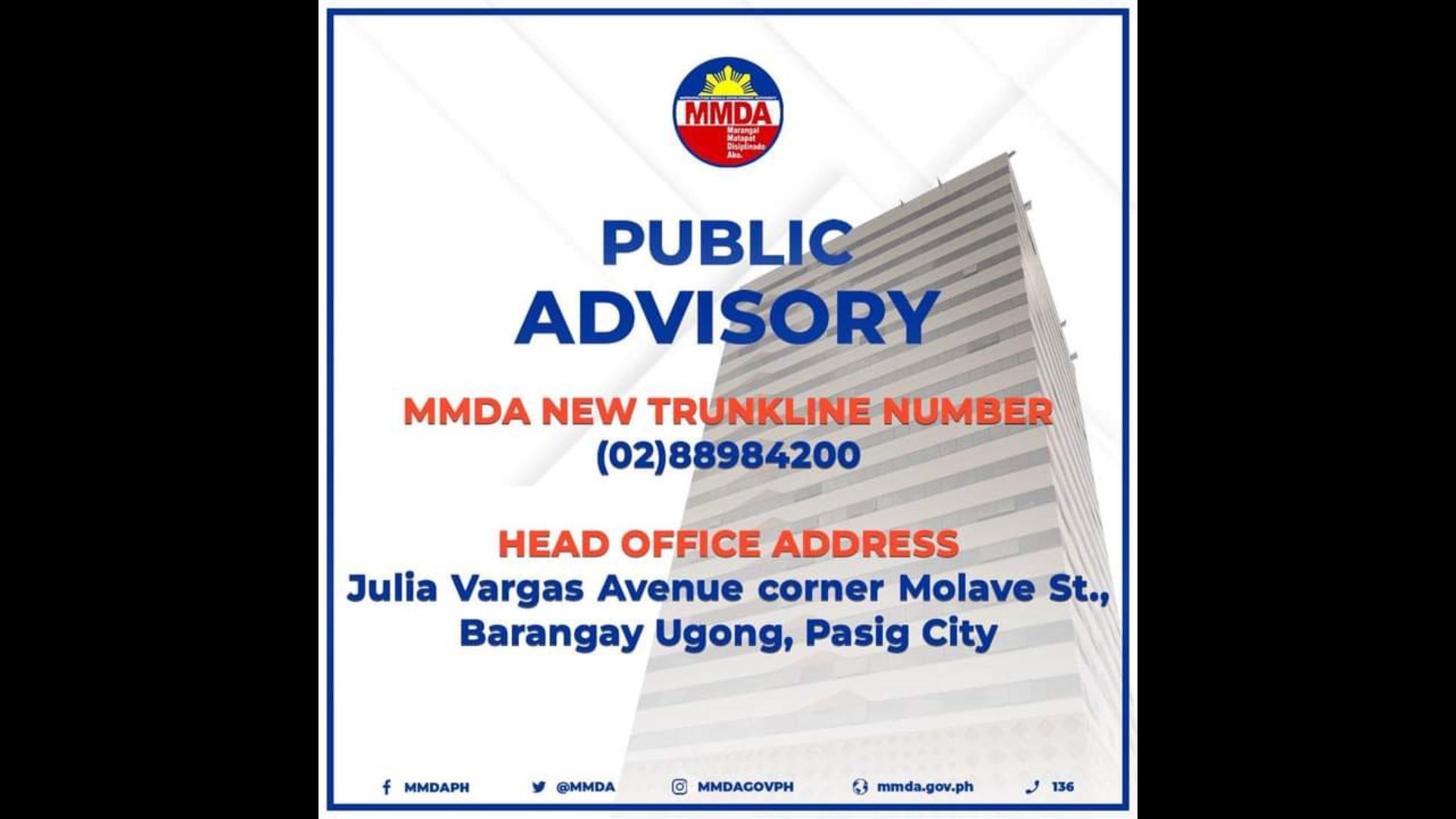 MMDA may bagong trunkline number