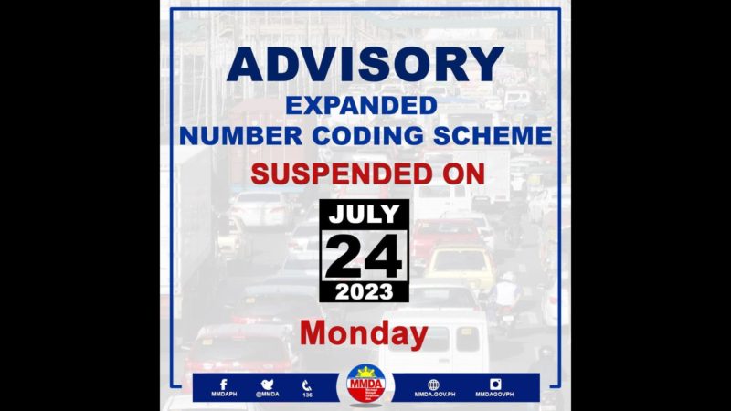 Pag-iral ng number coding suspendido sa Lunes (July 24)