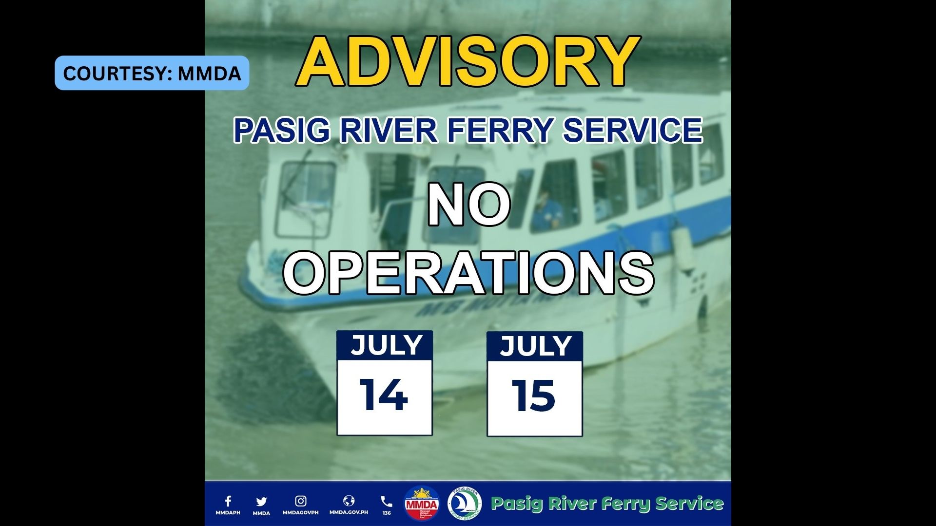 Biyahe ng Pasig River Ferry suspendido sa Biyernes at Sabado