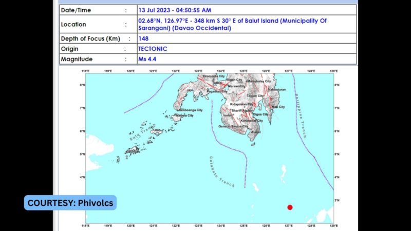 Davao Occicdental niyanig ng magnitude 4.4 na lindol