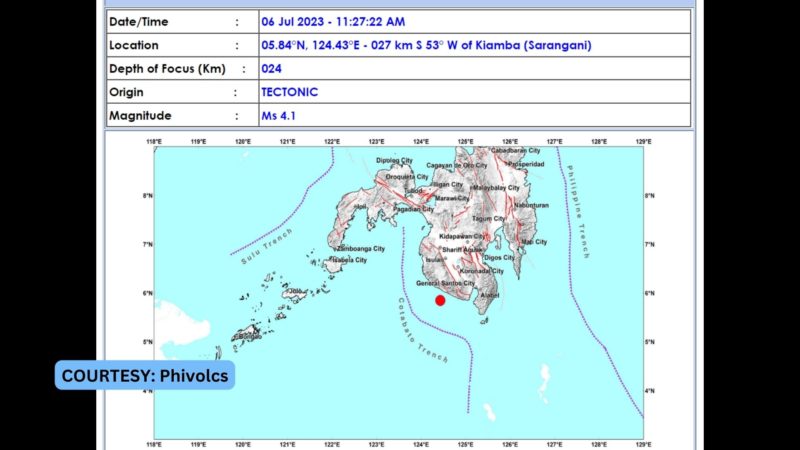 Magnitude 4.1 na lindol naitala sa Kiamba, Sarangani