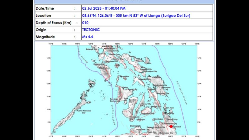 Surigao del Sur niyanig ng magnitude 4.4 na lindol