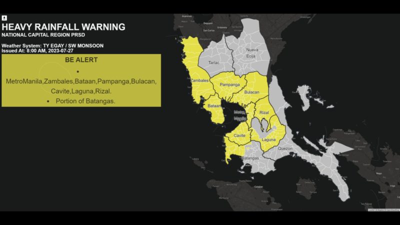 Yellow Rainfall Waraning nakataas sa Metro Manila at mga kalapit na lalawigan