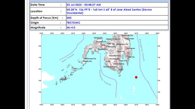 Jose Abad Santos, Davao Occidental niyanig ng magnitude 4 na lindol