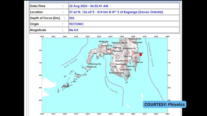 Baganga, Davao Oriental niyanig ng magnitude 4.0 na lindol