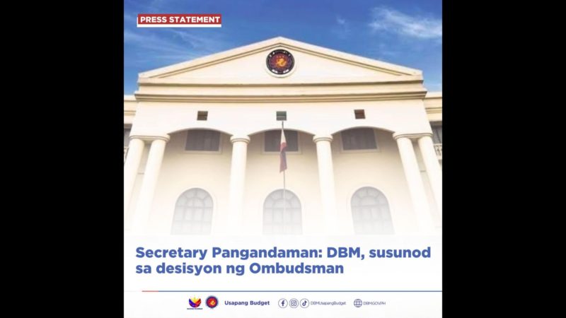 Utos ng Ombudsman na nagpapataw parusa sa mga dating opisyal ng DBM, ipatutupad ng ahensya