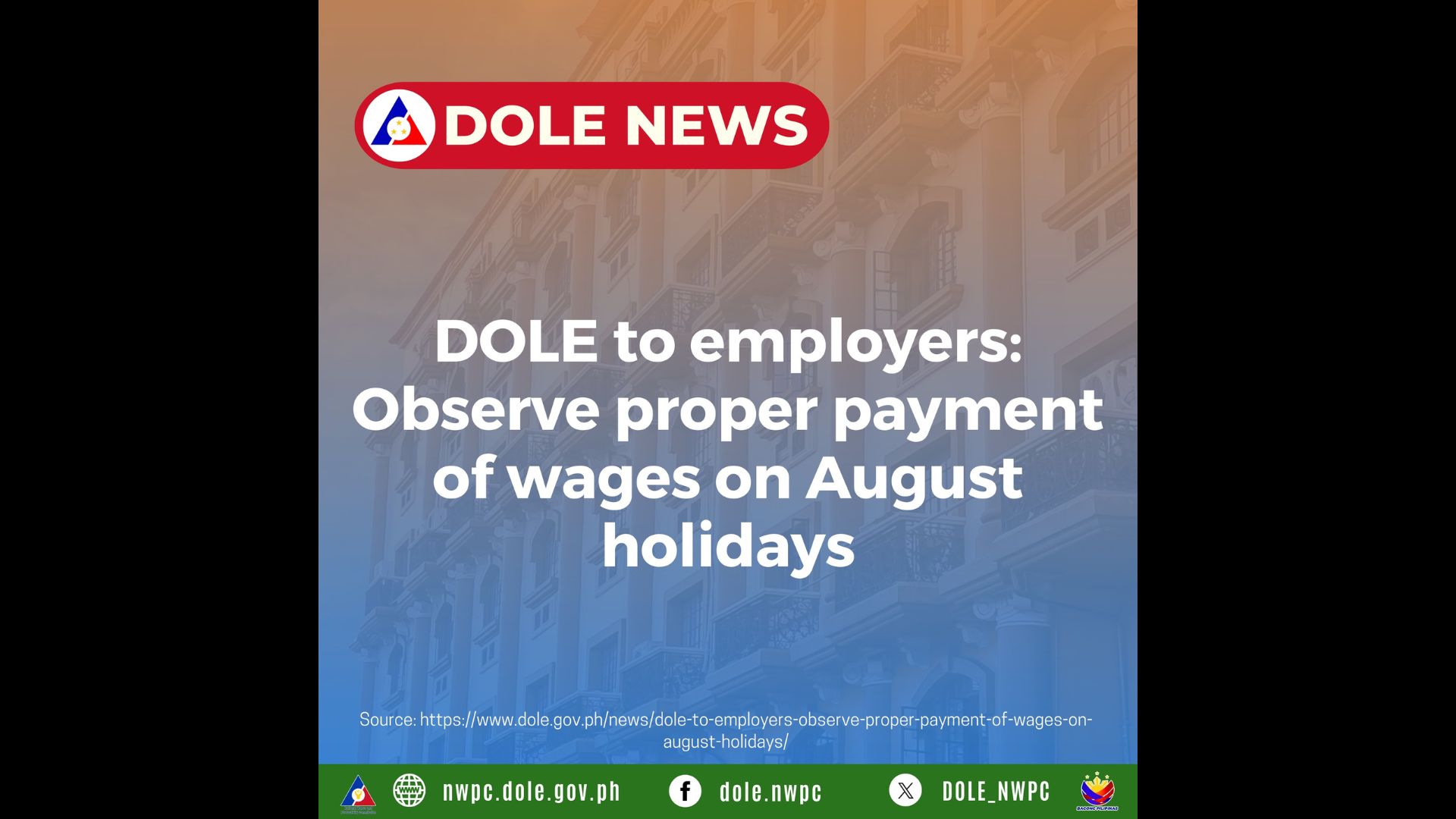 DOLE pinaalalahanan ang mga employer sa tamang pagpapasweldo sa August holidays