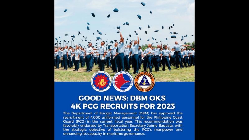 Recruitment ng karagdagang 4,000 na Coast Guard personnel aprubado na ng DBM