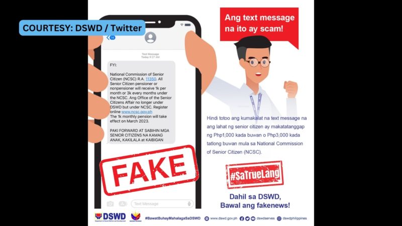 DSWD nagbabala sa kumakalat na pekeng text message tungkol sa ayuda para sa senior citizen