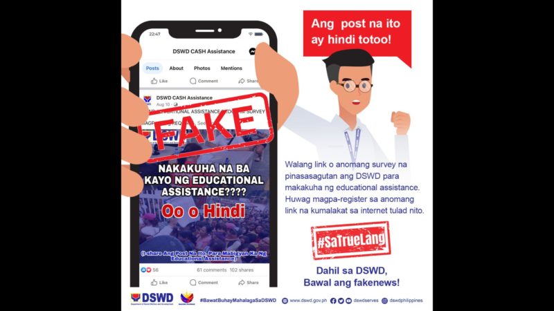 Publiko pinag-iingat sa bogus na Facebook post tungkol sa “DSWD Cash Assistance”