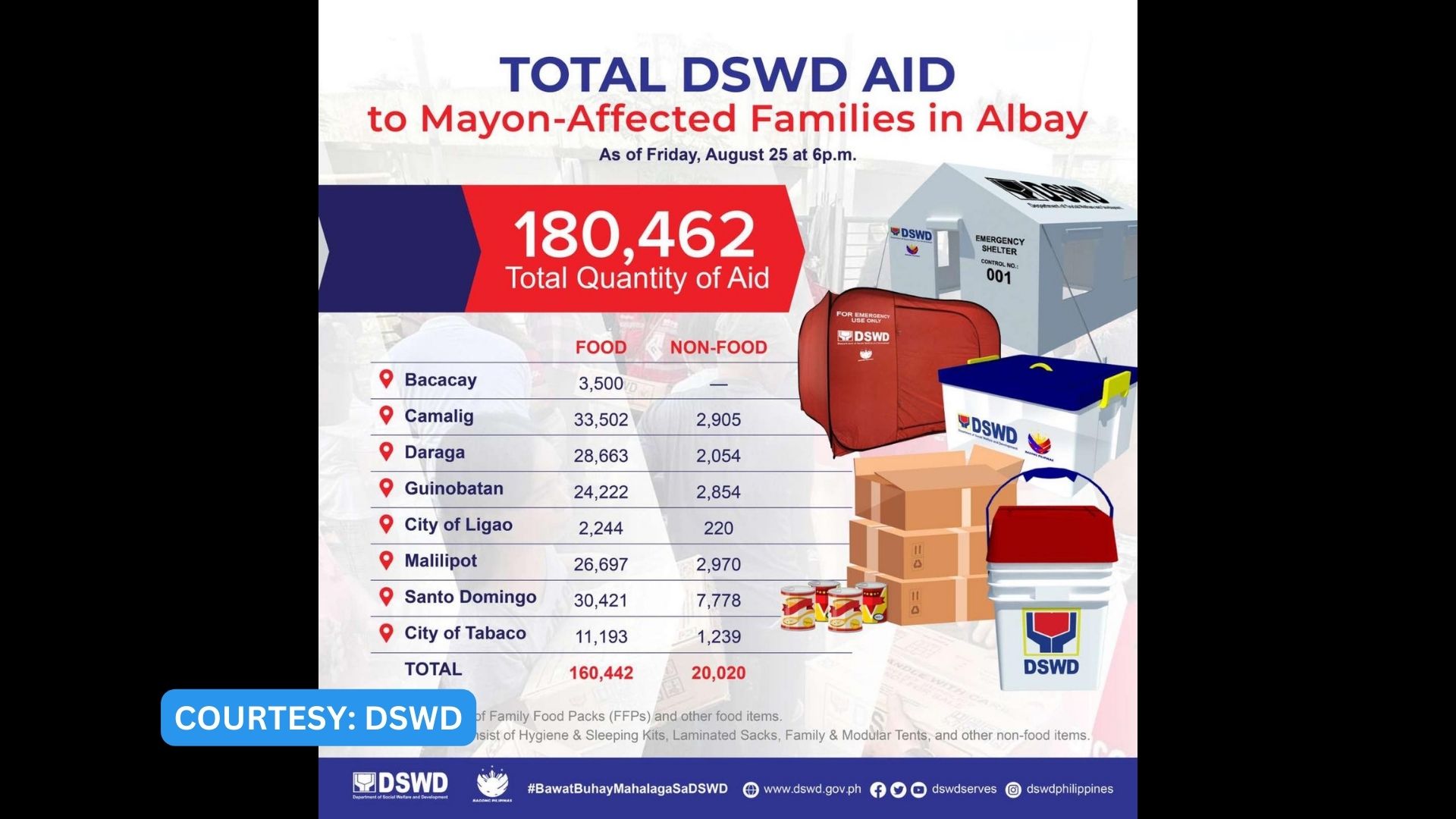 Mahigit 180,000 food and non-food items naimapahagi ng DSWD sa Bicol Region