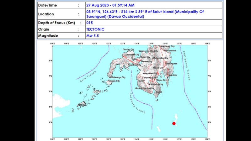 Sarangani, Davao Occidental niyanig ng magnitude 5.5 na lindol