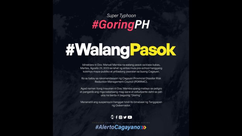 Klase sa lahat ng antas sa public at private schools sa Cagayan, suspendido bukas (Aug. 29)