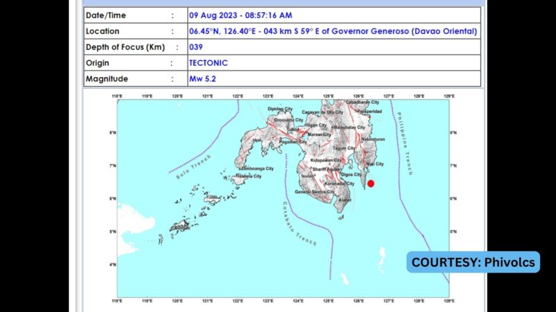 Governor Generoso, Davao Oriental niyanig ng magnitude 5.2 na lindol