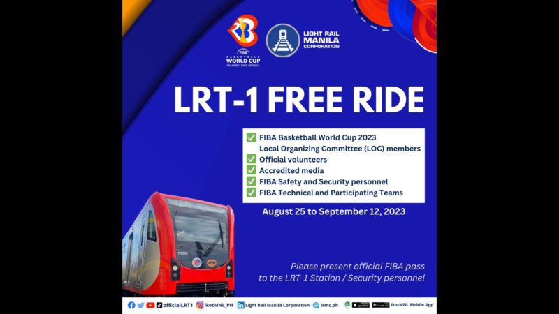 LRT-1 may handog na Libreng Sakay sa mga delegado ng FIBA World Cup
