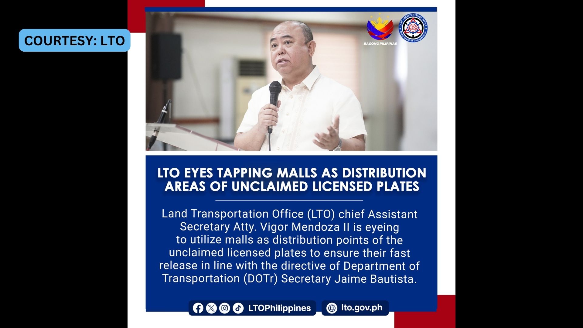 LTO target hingin ang tulong ng mga mall para sa pamamahagi ng unclaimed license plates