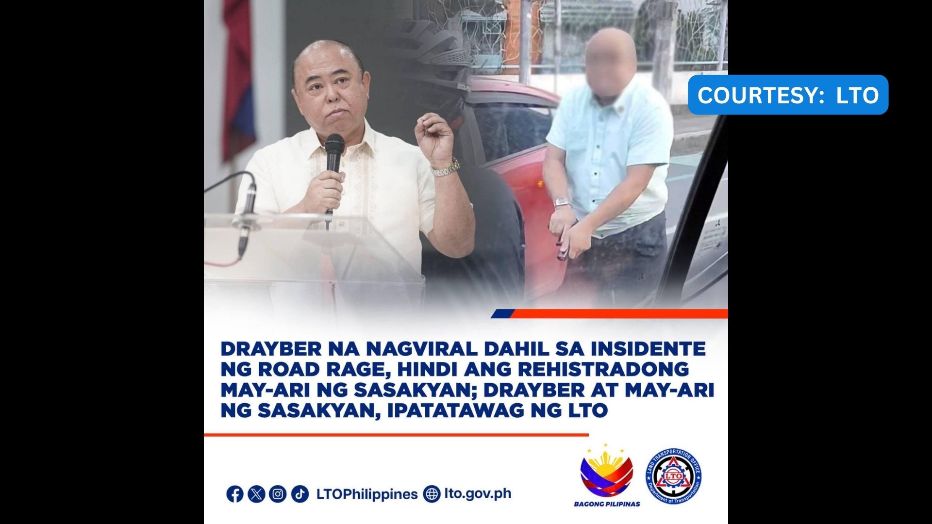 Driver kotse na sangkot sa road rage sa QC ipatatawag ng LTO; rehistradong may-ari ng sasakyan kailangan ding humarap sa ahensya