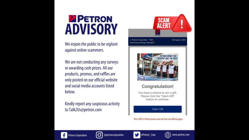 Petron nagbabala sa publiko sa ipinakakalat na scam sa Facebook