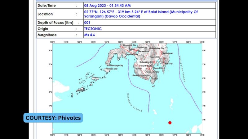 Sarangani, Davao Occidental niyanig ng magnitude 4.6 na lindol