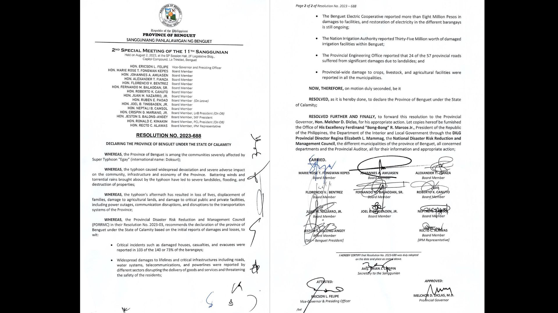 Lalawigan ng Benguet isinailalim sa state of calamity