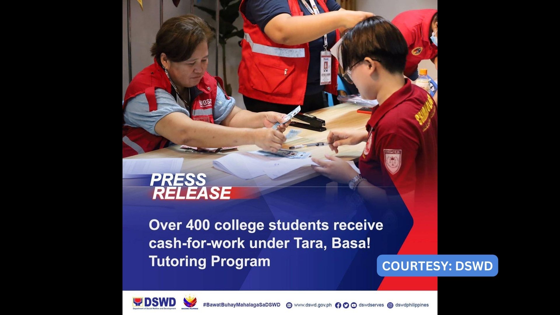 Mahigit 400 college students nakatanggap na ng cash-for-work sa ilalim ng “Tara, Basa! Tutoring Program” ng DSWD