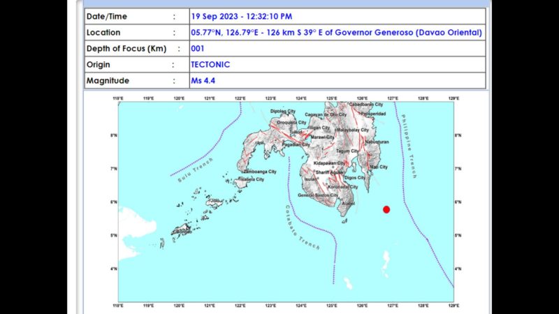 Governor Generoso, Davao Oriental niyanig ng magnitude 4.4 na lindol