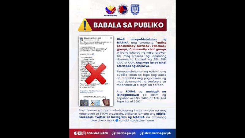 Seafarers binalaan ng MARINA sa mga alok na serbisyo online para sa pagproseso ng iba’t ibang dokumento