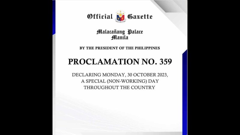 Oct. 30, 2023 idineklarang non-working day ng Malakanyang para sa idaraos na Brgy. at SK elections